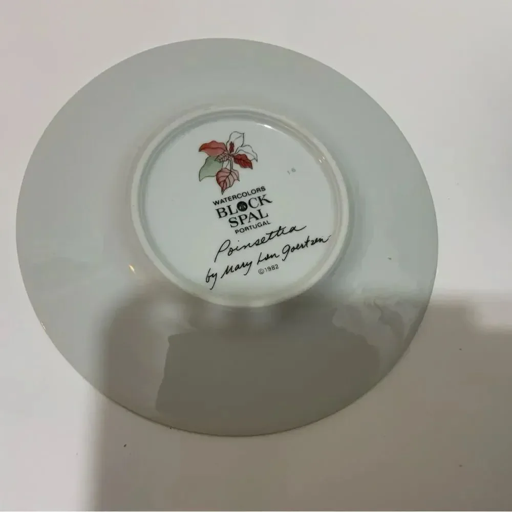 2 Block Spal 6” BREAD & BUTTER Plate Poinsettia Christmas Mary Lou Goertzen
